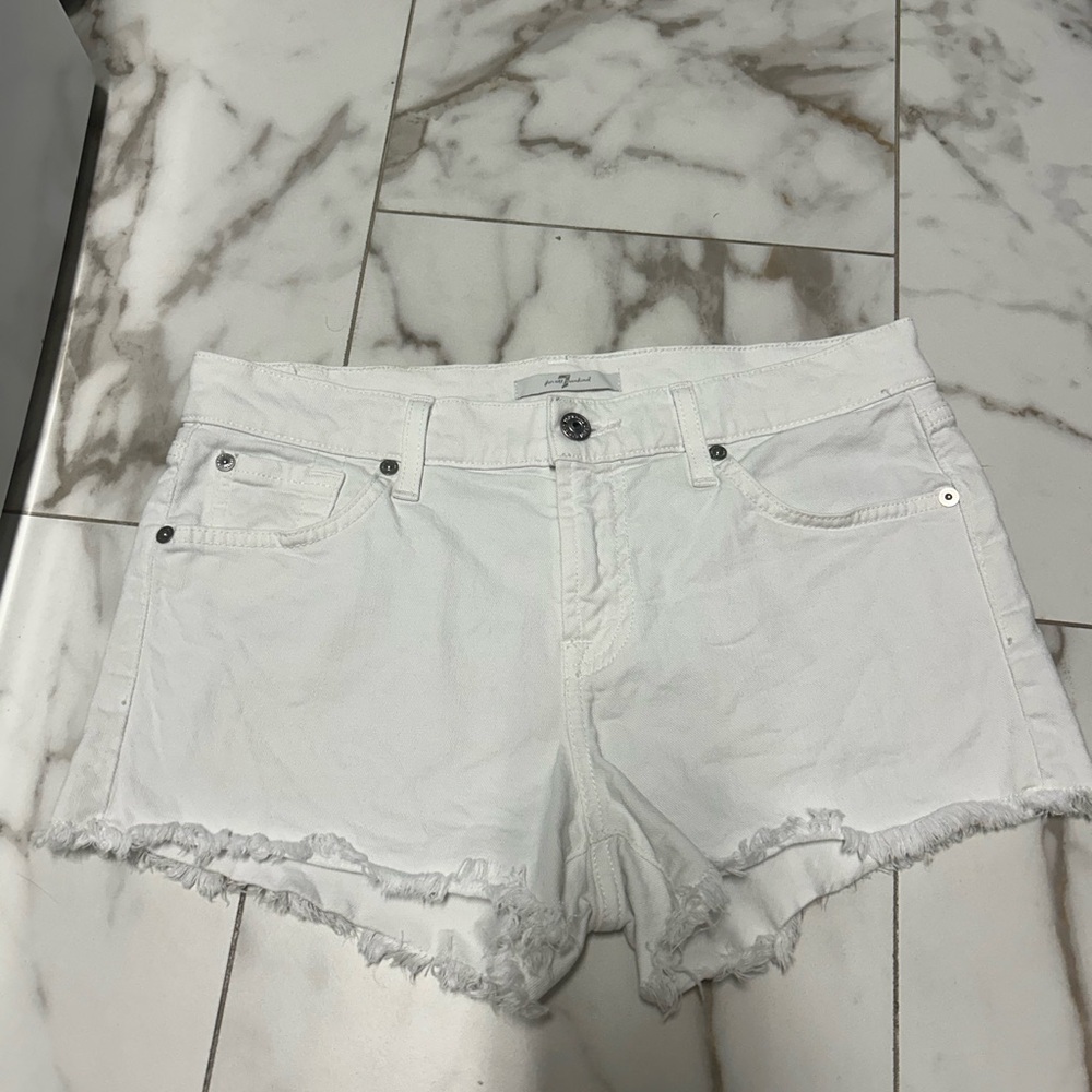 Seven7 White Frayed Hem Denim Shorts